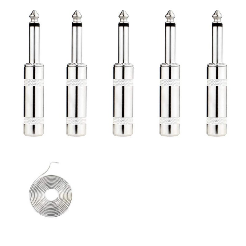 GiantBee 1/4" Audio Plugs 6.35mm Plug TS Male 1/4 inch Solder Type Mono Plug Straight Design Connector for DJ Mixer Speaker Guitar Cables Phono Patch Cable Microphone Cables (5 Pack) GiantBee (Straight TS) - Image 1